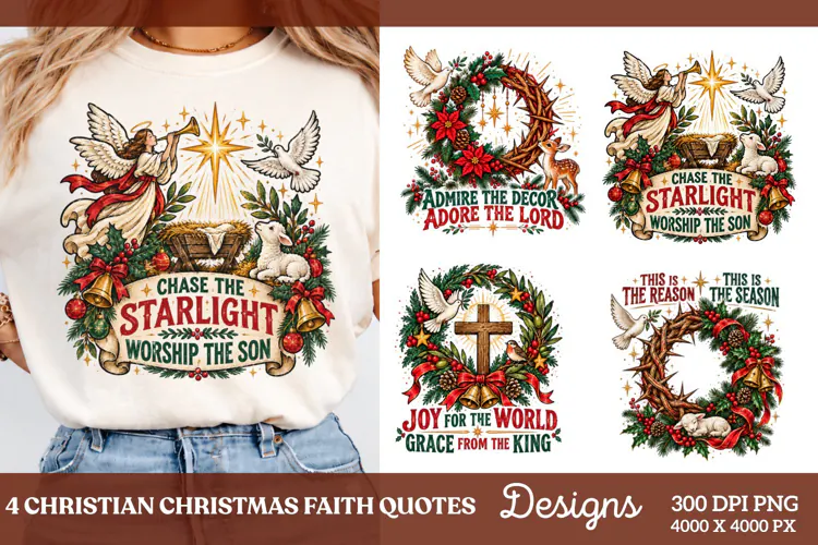 4 Christian Christmas Shirt Designs, 4 Nativity Faith Quote