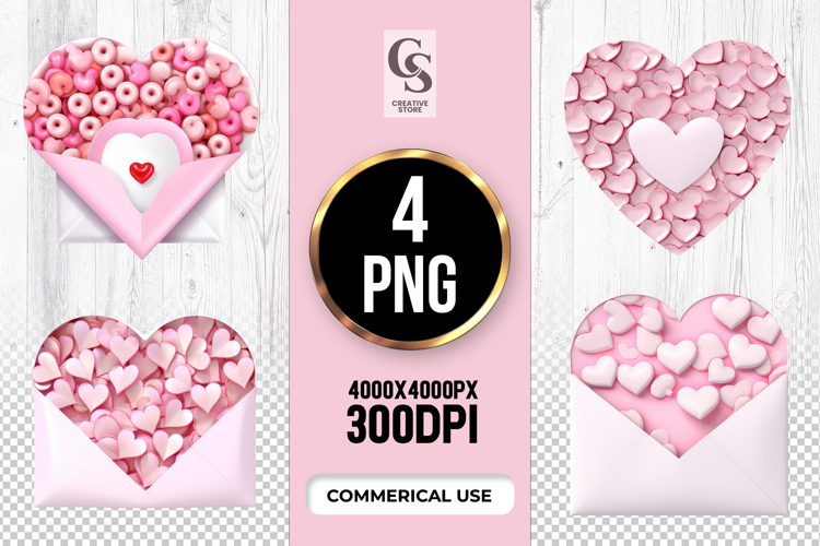 Pink Heart Envelope Clipart Sublimation PNG