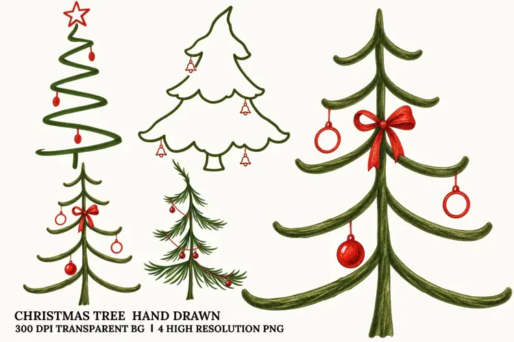 Hand Drawn Christmas Tree PNG, Rustic Holiday Sublimation