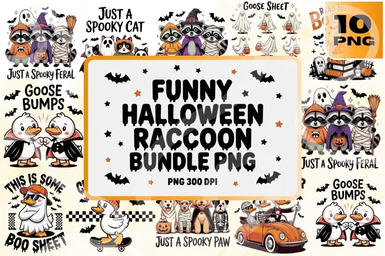 Funny Halloween Raccoon PNG Bundle