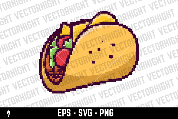 Pixel art taco isolated on white background.