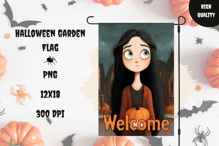 Cute Halloween Girl Garden Flag, Welcome Garden Flag Print