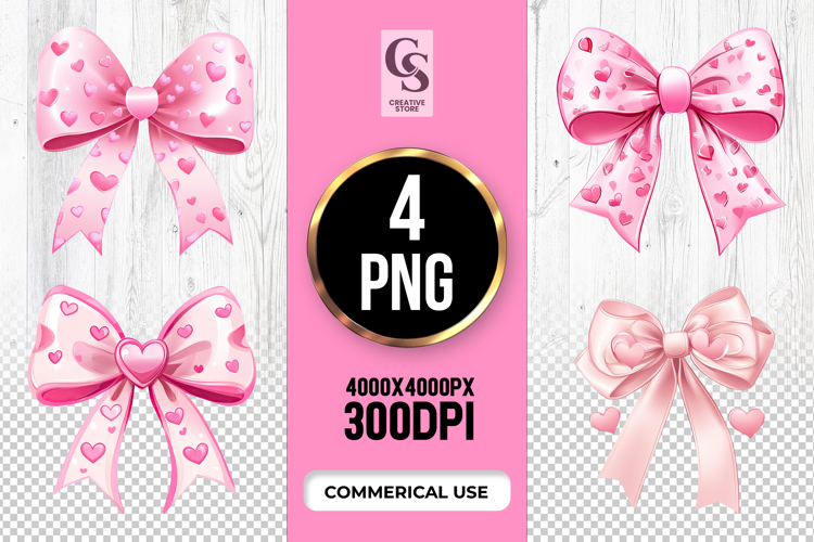 Pink Heart Ribbon Bow Clipart Sublimation PNG