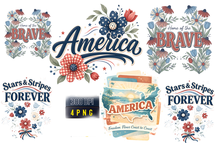 Patriotic Floral PNG, America Sublimation Design,4th of july