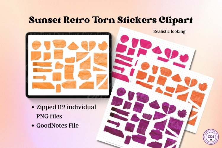 Torn Stickers Clipart - Sunset Retro