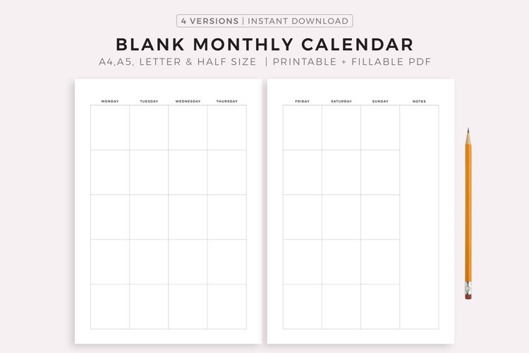 2 page blank monthly calendar printable fillable pdf 1623395 planner templates design bundles