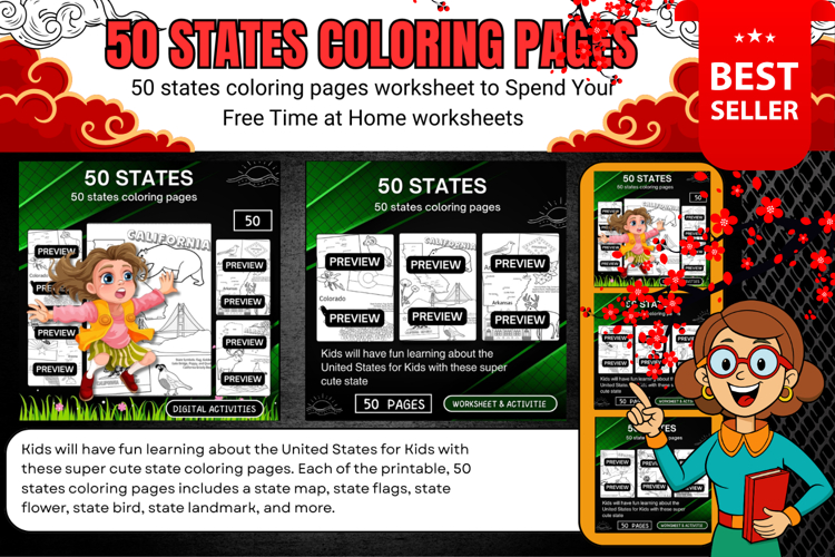 50 states coloring pages activities printable Christmas day