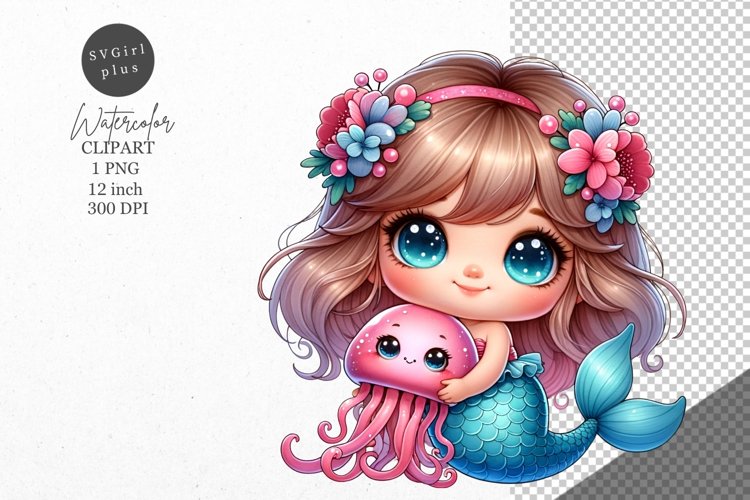 Mermaid clipart, Fantasy clipart, Nursery clipart example image 1