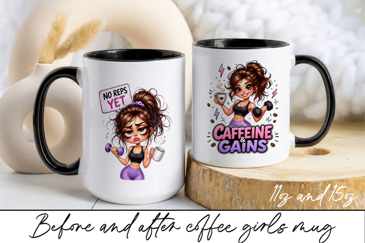 Before and After Coffee Girl Mug Wrap Sublimation