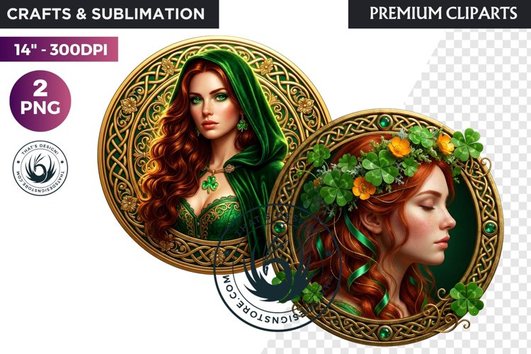 Saint Patrick Clipart Celtic Irish PNG round coaster