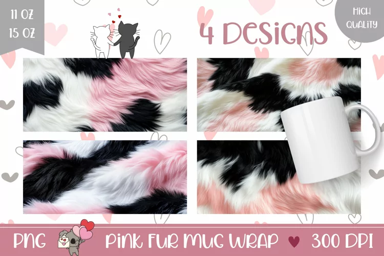 Colorful Fur Mug Designs, Pink Fur Mug Template
