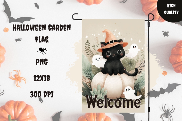 Cute Halloween Cat Garden Flag, Welcome Garden Flag Print