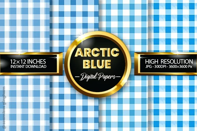 Arctic Blue Gingham Digital Papers 04 Variations