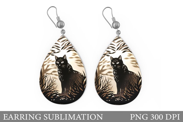 Black Cat Earring Design. Cat Earring Sublimation