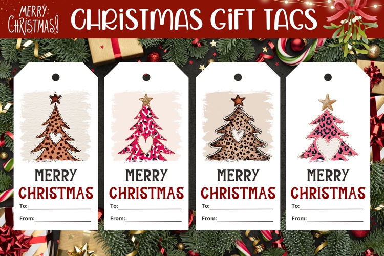Leopard Christmas Tree Gift Tags, Christmas Tags Printable