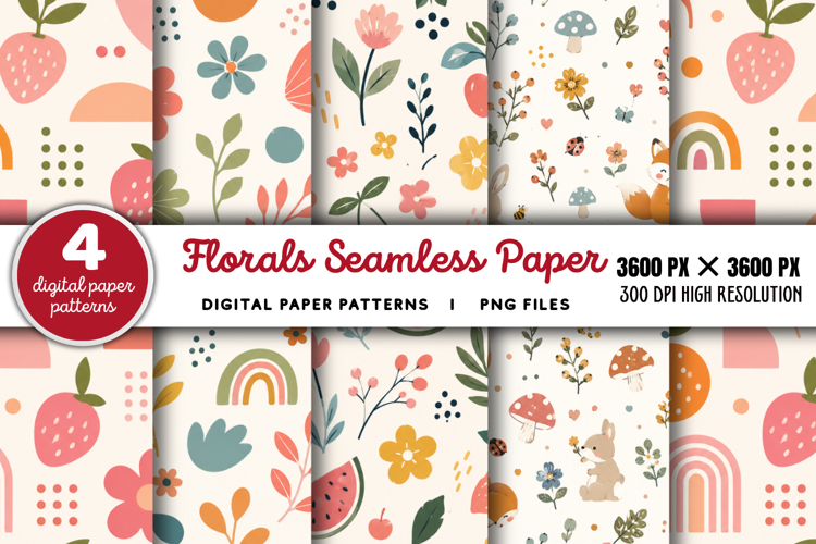 Checkered Florals Seamless Pattern PNG