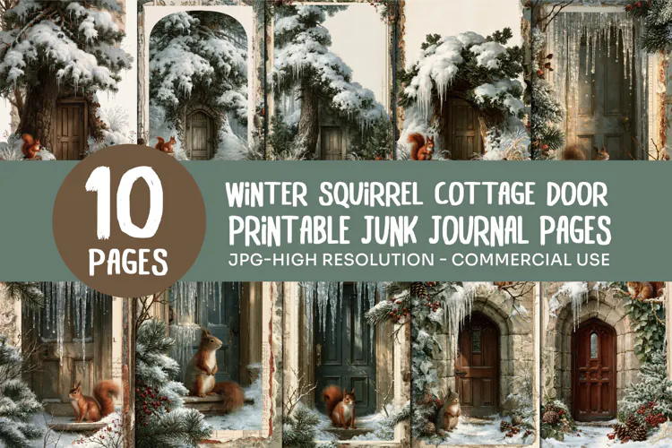 Winter Squirrel Cottage Junk Journal Pages