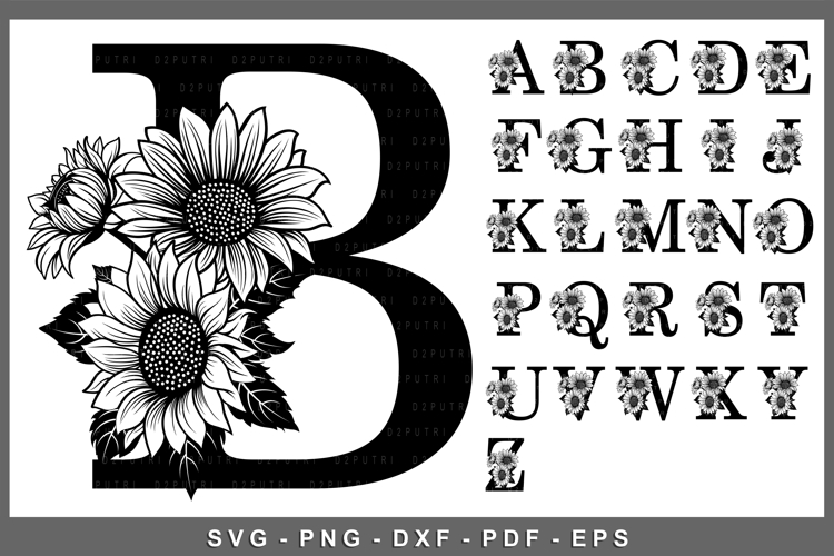 Sunflower Monogram Letters, Monogram Font SVG Cut Files