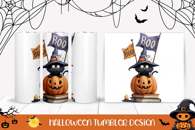 Boo Halloween Cat Tumbler, Cartoon Pumpkin Tumbler Wrap