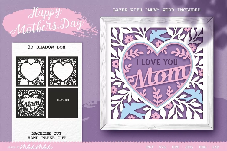 Happy Mothers Day Shadow Box Template / 3D SVG Papercut File