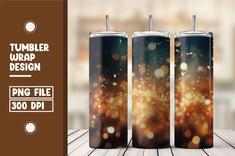 Golden Bokeh Lights Tumbler Wrap design