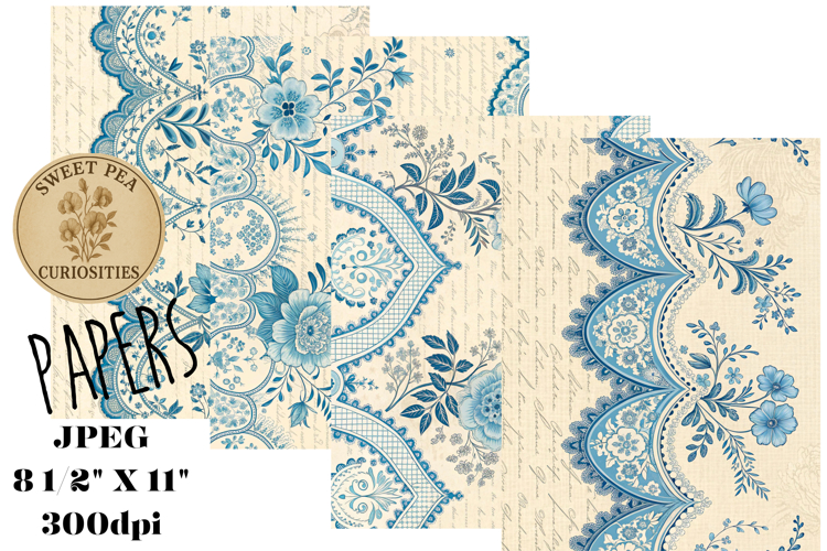 Shabby Chic, Blue, flowers, Papers, Junk Journal