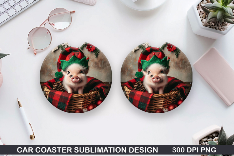 Piglet Car Coaster Sublimation| Christmas Coaster PNG