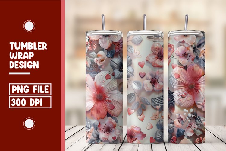 Heart Flower Tumbler Wrap Design