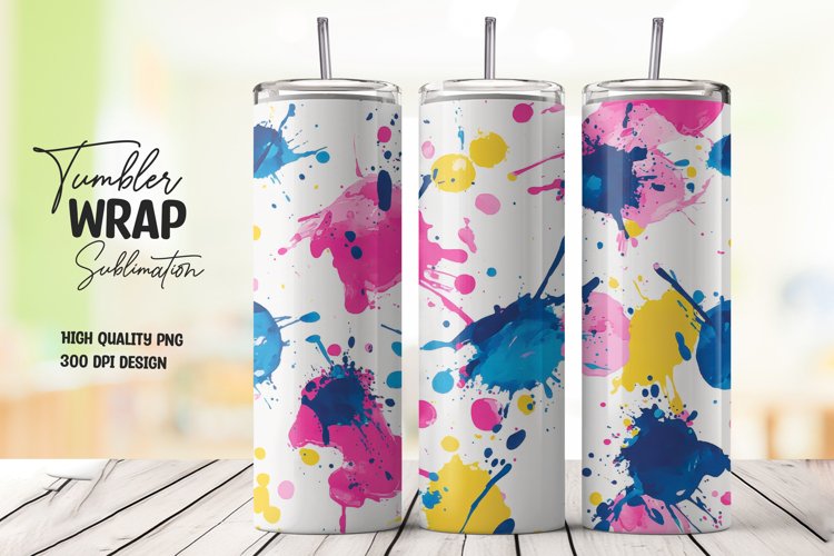 Colorful abstract splashes tumbler wrap sublimation design
