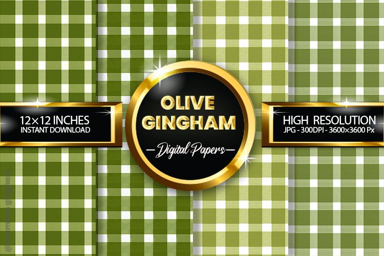 Olive Gingham Digital Papers 04 Variations