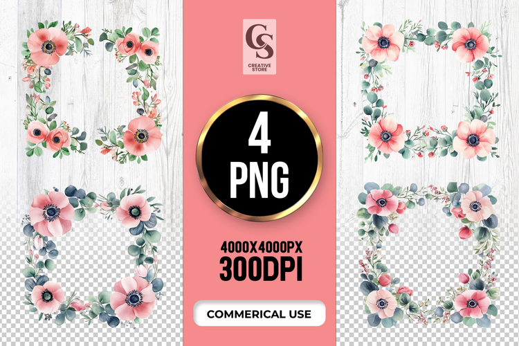 Pink Floral Frame Clipart Sublimation PNG