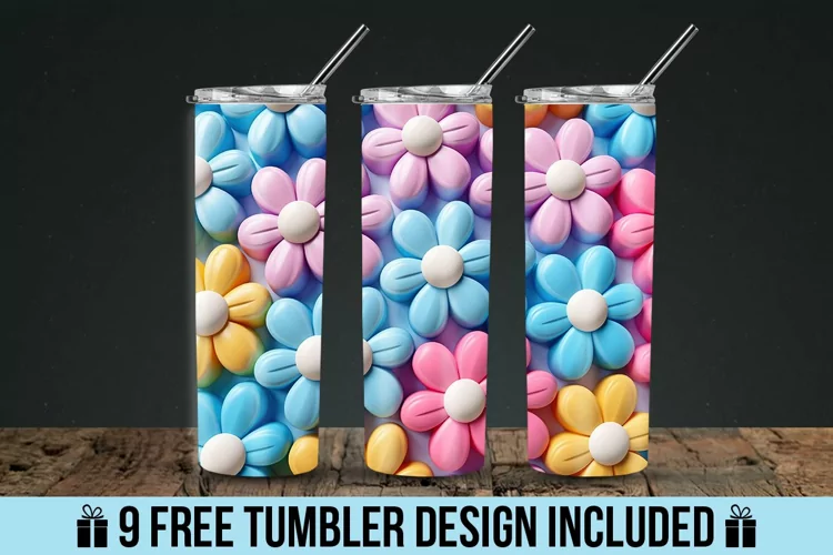 3d Colorful Flowers Tumbler Wrap Design