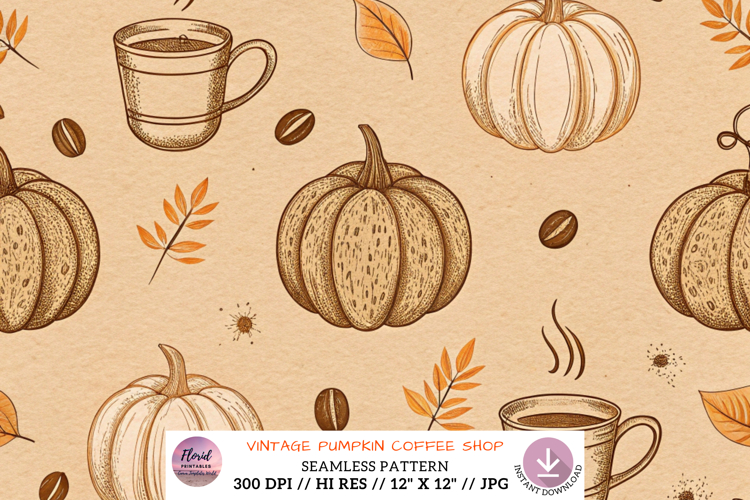 Vintage Pumpkin Coffee Seamless Pattern