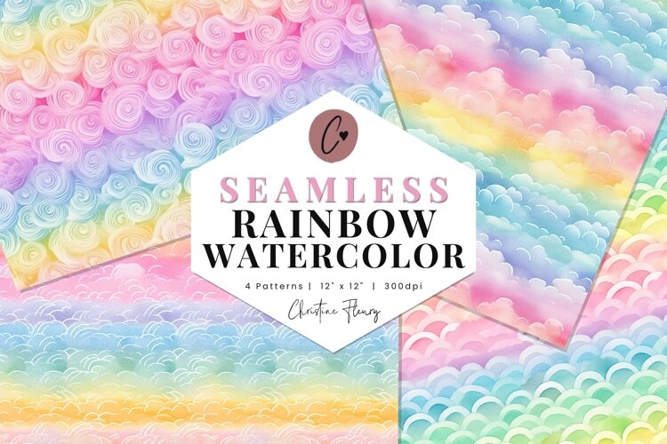 4 Seamless Rainbow Watercolor Digital Paper example image 1