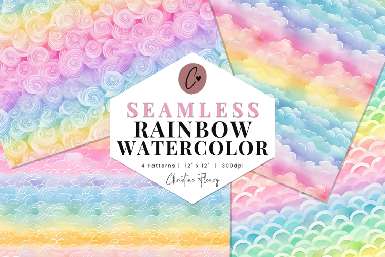4 Seamless Rainbow Watercolor Digital Paper