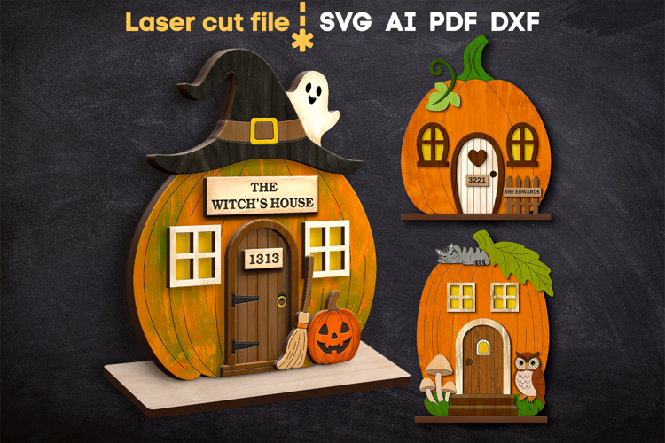 Pumpkin Houses Bundle SVG laser cut files for Glowforge