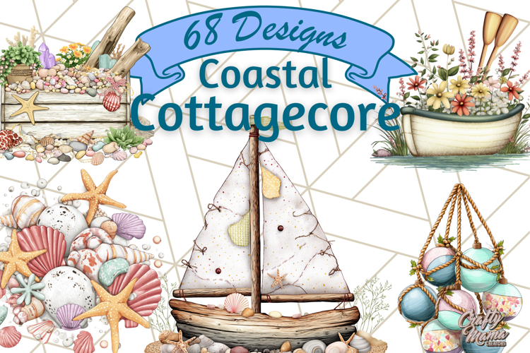 Coastal Cottagecore Summer Clipart PNG, Beachy Calm Vibes