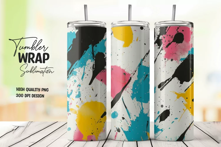 Colorful abstract splashes tumbler wrap sublimation design