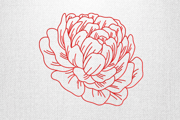Minimal Red Peony Line Art Embroidery Design