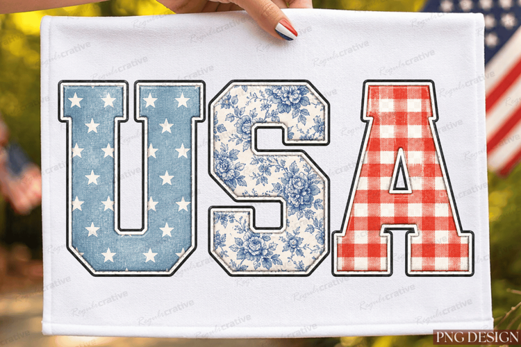 USA Patchwork Letters Sublimation Design, USA Patchwork