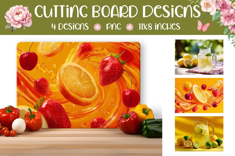 Strawberry Cutting Board, Lemon Cutting Board, Berry PNG