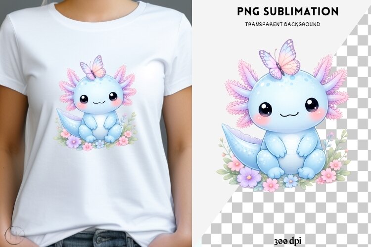 Pastel kawaii axolotl png design for T-shirts example image 1