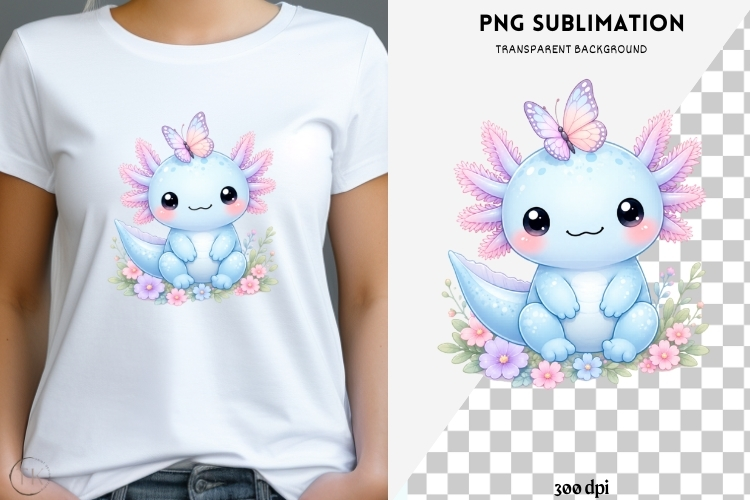 Pastel kawaii axolotl png design for T-shirts