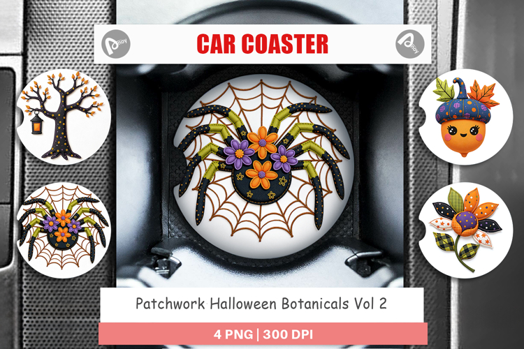 Car Coaster Patchwork Halloween Botanicals