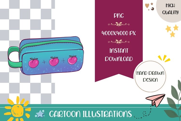 Hand Drawn Pencil Case Illustration, Cute Pencil Case PNG example image 1