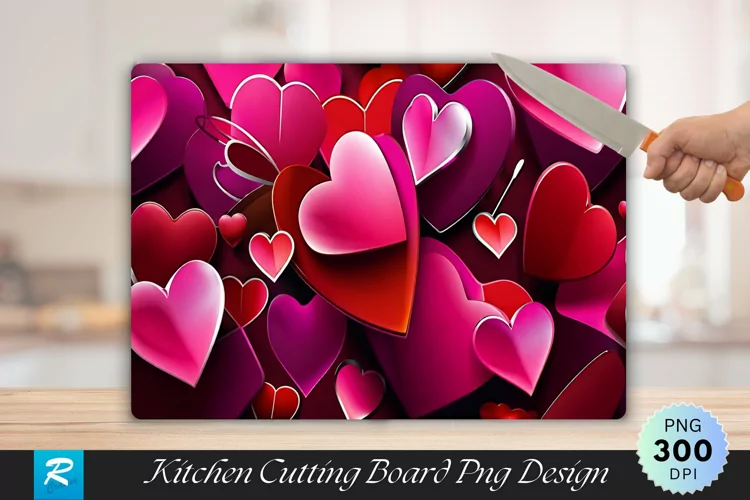 3D Heart Cutting Board Sublimation Design