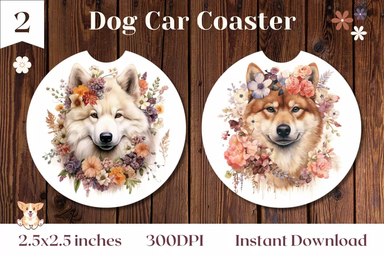 Shiba Inu Dog Car Coaster Design, Sublimation Coaster Design