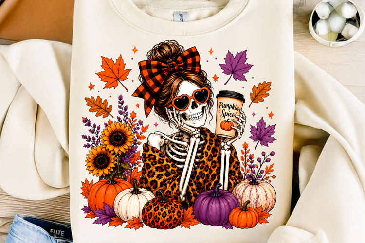 Pumpkin Spice Skeleton PNG Fall Coffee Sublimation