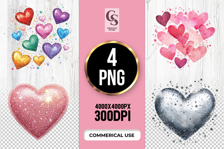 Glitter Multicolor Heart Clipart Sublimation PNG