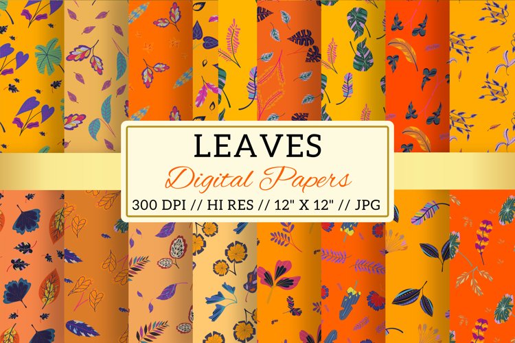 Orange Leaf Digital Papers Patterns, Leaves, Leafy, Seamless